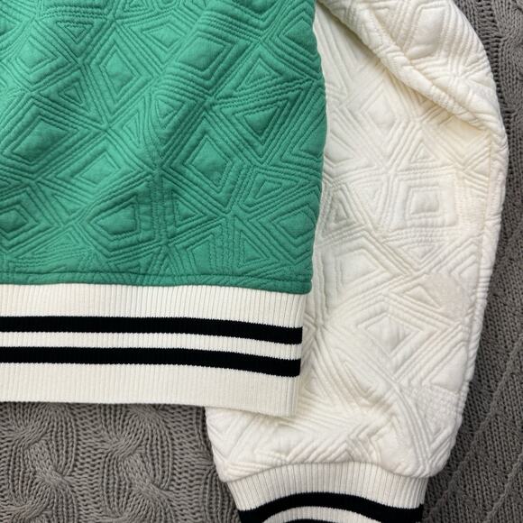 THML Women’s Lainey Quilted Varsity Style Kelly Green & Cream Jacket Size Large - Picture 8 of 12